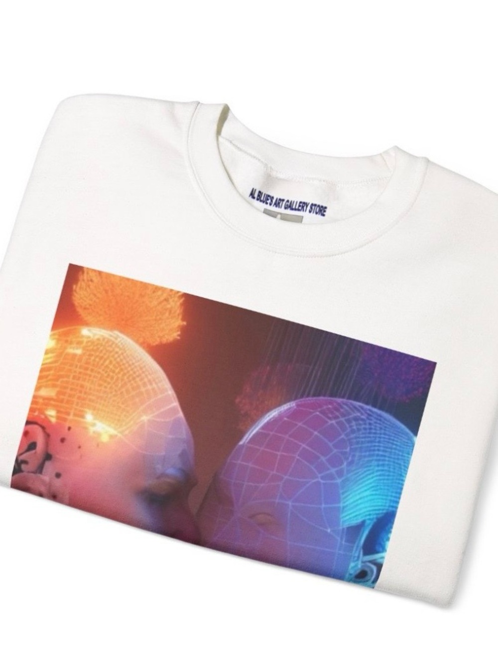 Designed by the artist Al BlueGraphic Sweatshirt with Orange and Blue Neon Print